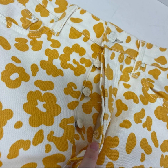 Mother Jeans Womens 30 Yellow White Floral Leopard Curbside Heel Raw Hem - Picture 8 of 15